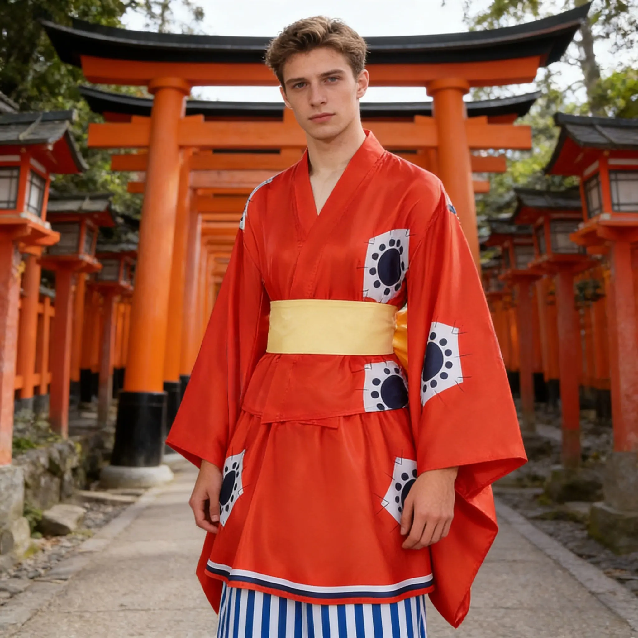 

Unisex Red and Green 4-piece Japanese Kimono Role Playing Set Japanese Anime Style Kimono Halloween Comic Exhibition