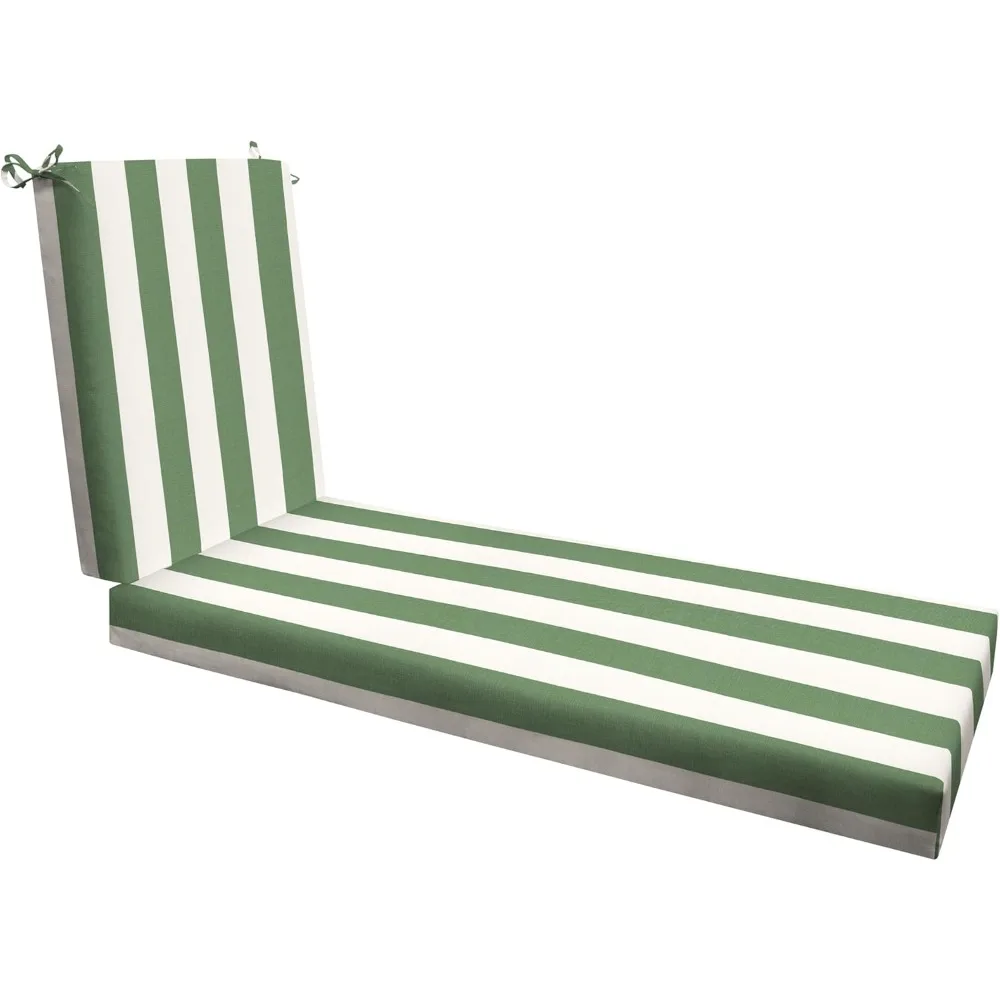 

Outdoor Patio Chaise Lounge Chair Cushion, 22.5 x 70, Cabana Stripe Pattern in Green and Cream