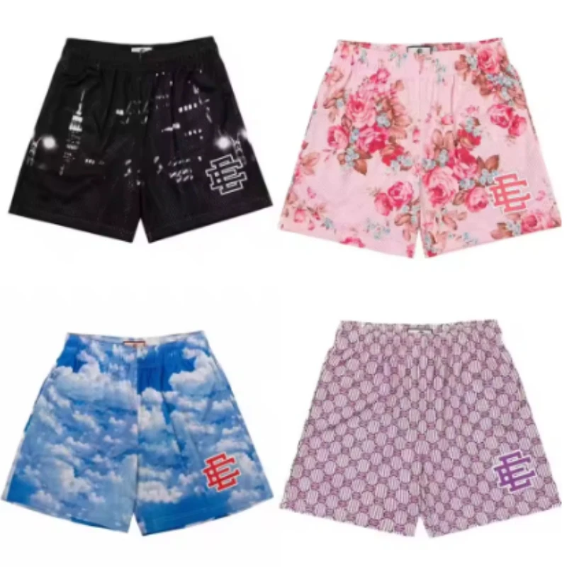 2025 New Summer EE Basic Mesh Short Classic Floral Printed Gym Shorts Men's Gym Basketball fitness Sports Beach Shorts