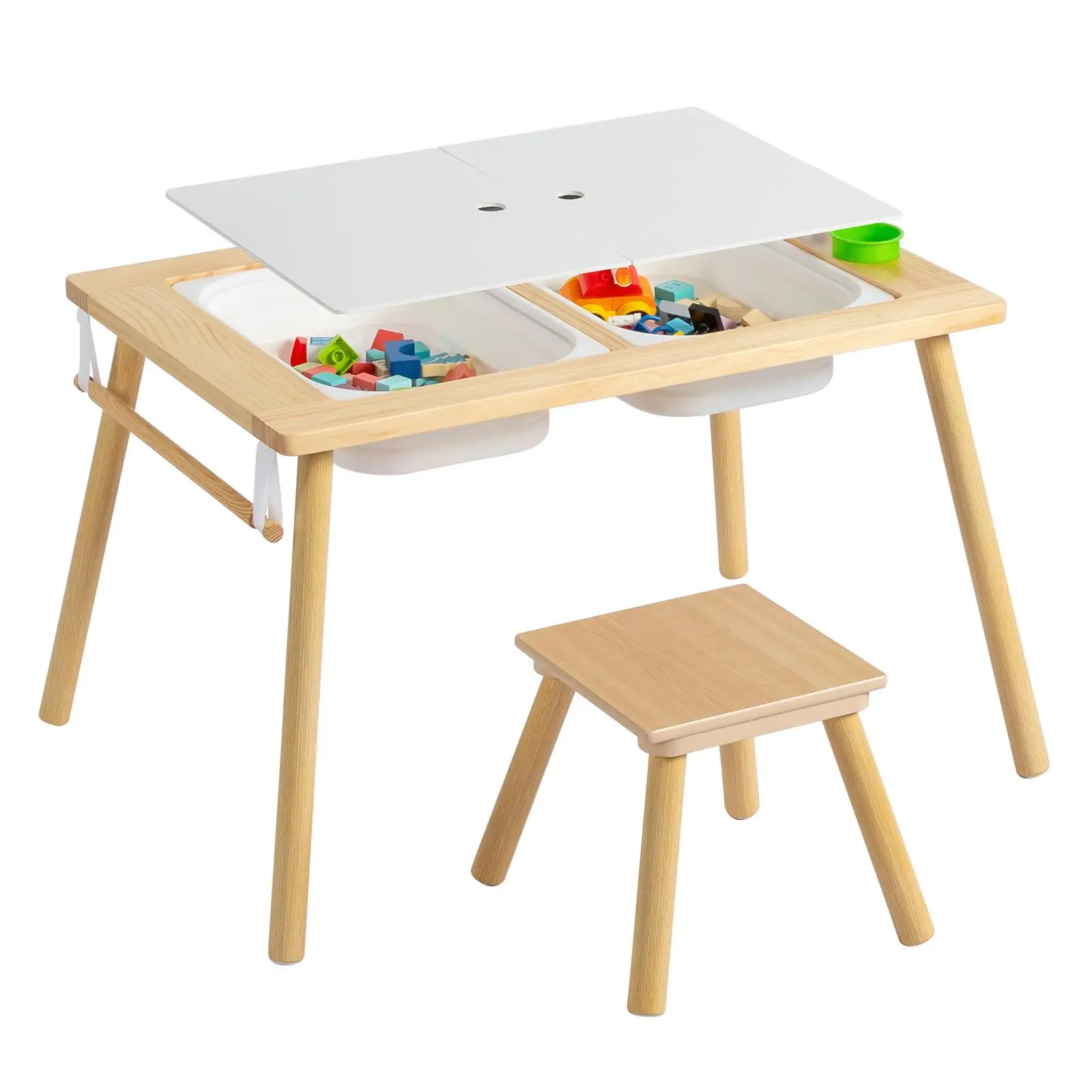 Multifunctional Kids Sensory Table with Stool & Storage Bins - Ideal for play , Study, Arts & Crafts - Wooden Activity Center