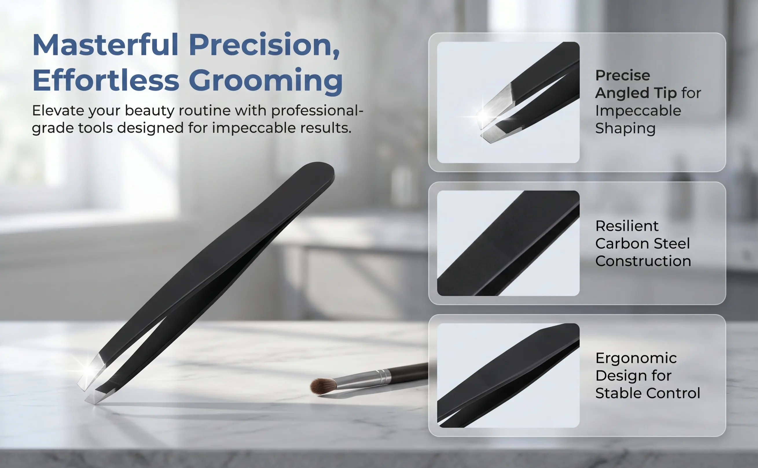 3pcs Portable Carbon Steel Eyebrow Tweezers for Precise Hair Removal – Lightweight & Durable