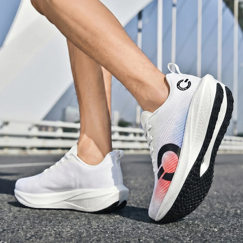 Men Carbon Plate Running Shoes Single Layer Mesh Sneakers Shock Absorption High Elastic Anti Slip Lightweight Sports Footwear - view 4