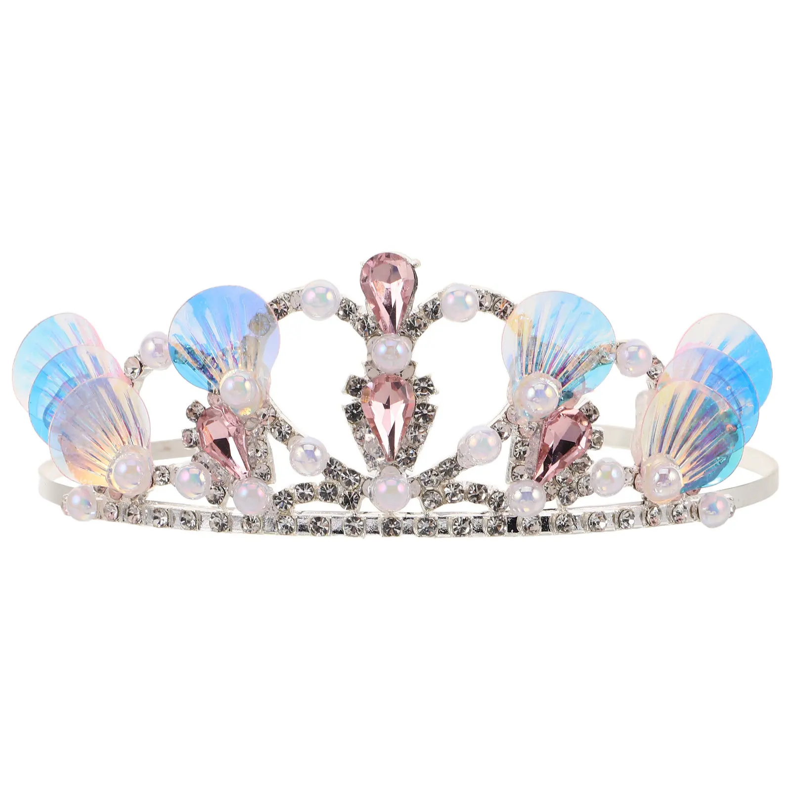 Crown Headband 3D Mermaid Seashell Tiara Rhinestone Fake Pearl Ocean Birthday Halloween Costume Cosplay Party