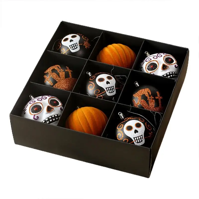 

Halloween Ornaments For Tree Halloween Tree Ornaments Skulls & Pumpkins Pattern Ball Decor Holiday Decorations Portable