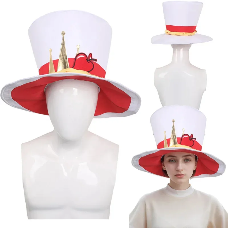 

Lucifer Cosplay White Hat Costume Accessories Cartoon Anime Hell Inn Men Women Disguise Hats Outfits Halloween Carnival Suit