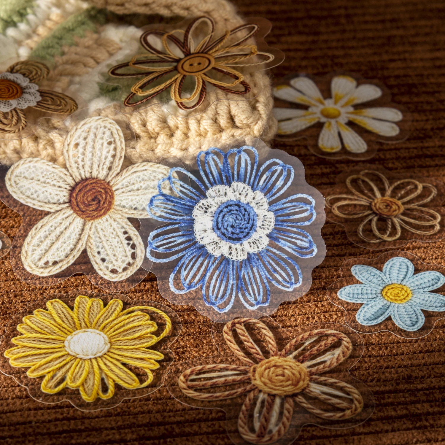 Vintage Simulated Embroidery Flower Landscape PET Sticker Creative DIY Journal Material Collage Scrapbooking Stationery
