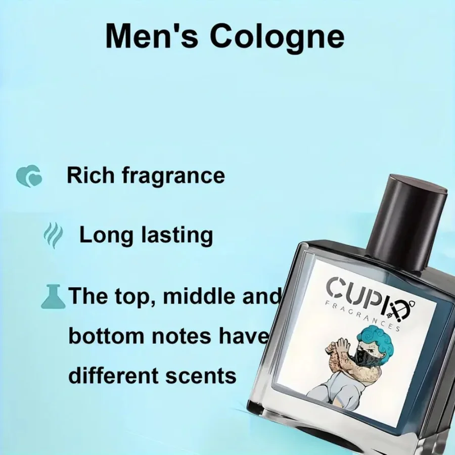 Colonia de Cupido para hombres, mezcla delicada de vainilla, ámbar y almizcle, sin Alcohol, fragancia de larga duración que d, 50 ml/1,7 oz