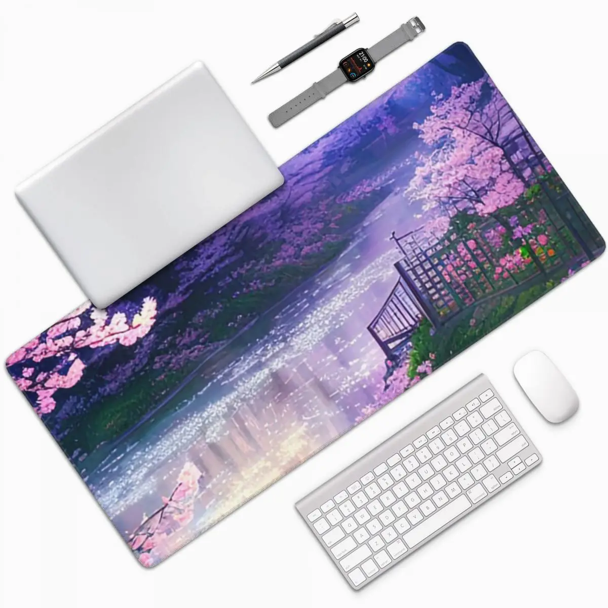 

Pavilion Cherry Blossoms Flowing Water Manga Large Mouse Pad Computer Keyboard Mouse Mat Gamer Desk Mat Accessories Table Mats