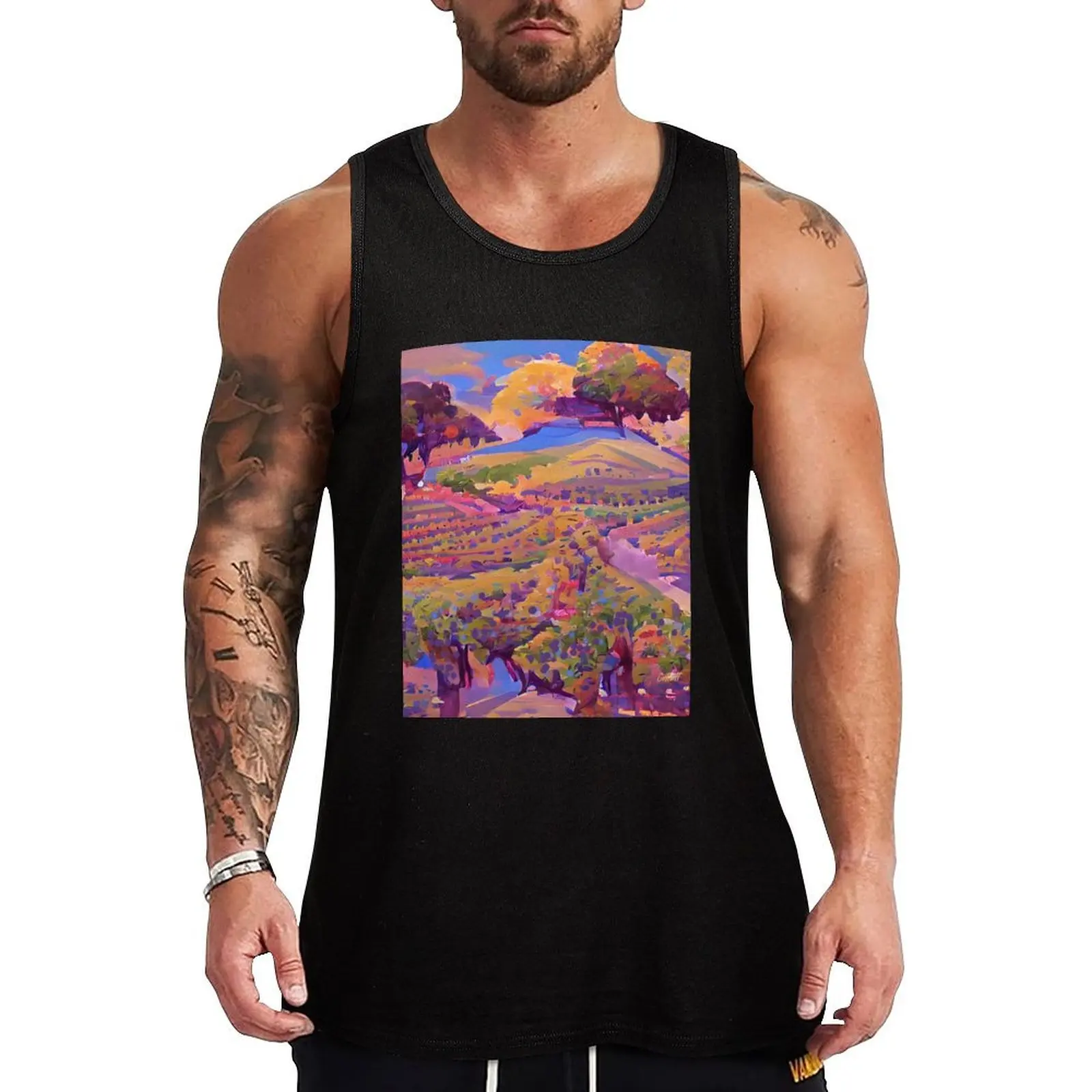 

Painting of a Vineyard - Vino - Winery - Vineyard Wine Tank Top bodybuilding t-shirt Men's gym t-shirt sports suits