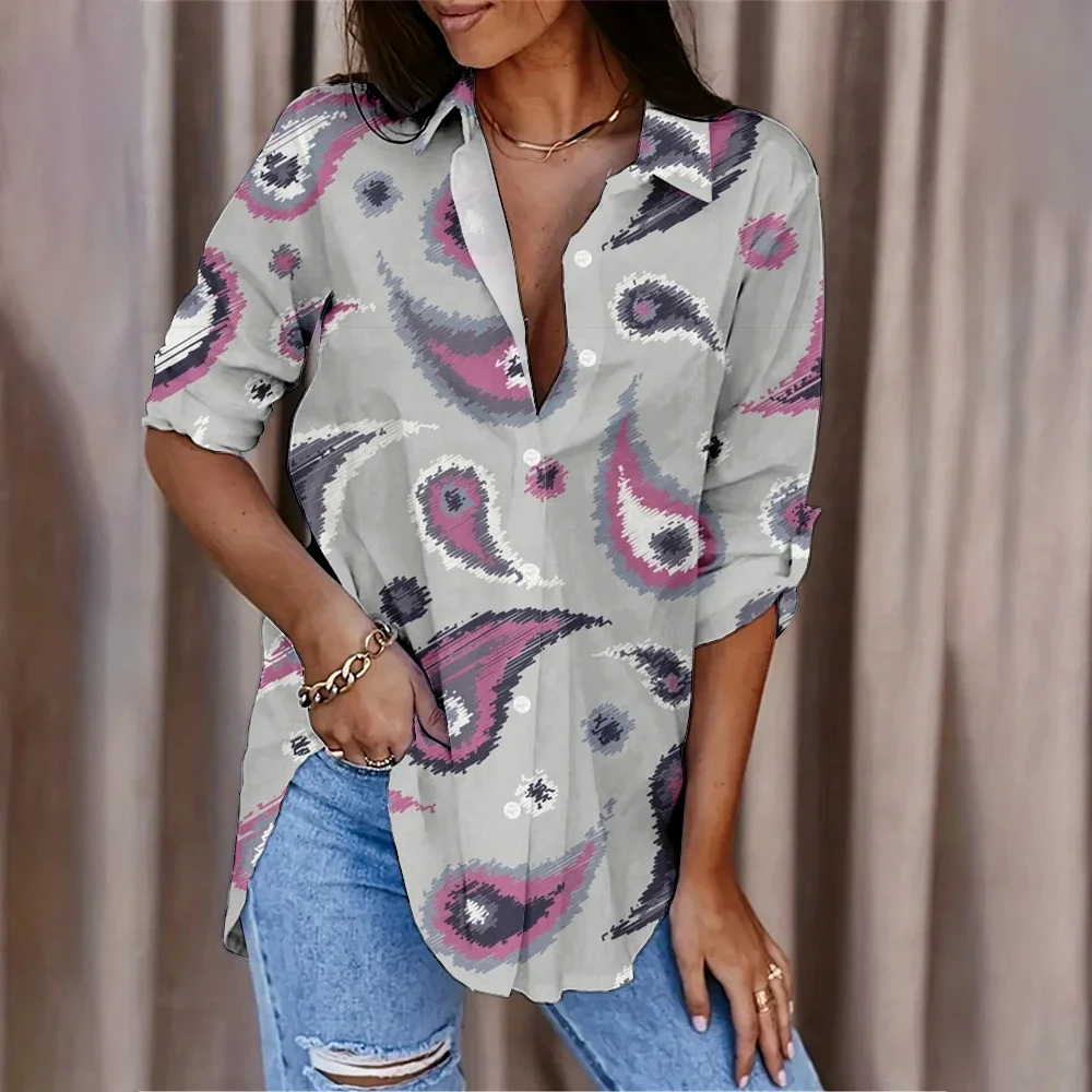 Bohemian Interesting Round Geometric Print Fashionable Blouse For Spring And Autumn Women Clothing Streetwear Casual Tops Shirts