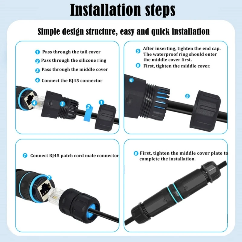 B03C RJ45 Ethernet Coupler CAT6 Female to Female Cable Join with M25 Screw-Lock Body for Outdoor Cable Extension, Camera