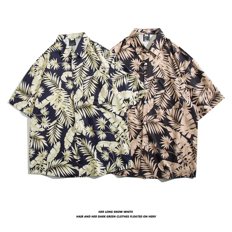 

Hawaii Beach American Style Short Sleeve Shirt Casual Loose Fit Polyester Youth Summer Fashion Print Design Unisex Cardigan