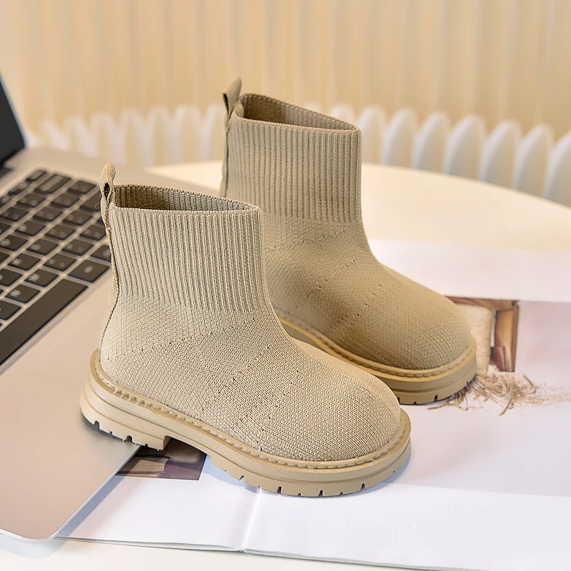 Kid's Knit Sock Boots 2026 New Autumn Girl's Fashion Short Boots Black Non-slip Casual Boots For Baby Boys Size 21-30