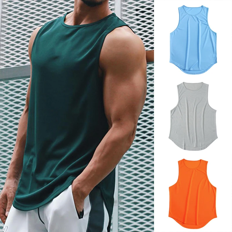 Plain Gym Running Sport Singlets Mesh Quick Dry Breathable Tank Tops Mens Training Fitness Muscle Vests Hip Hop Style T-shirts