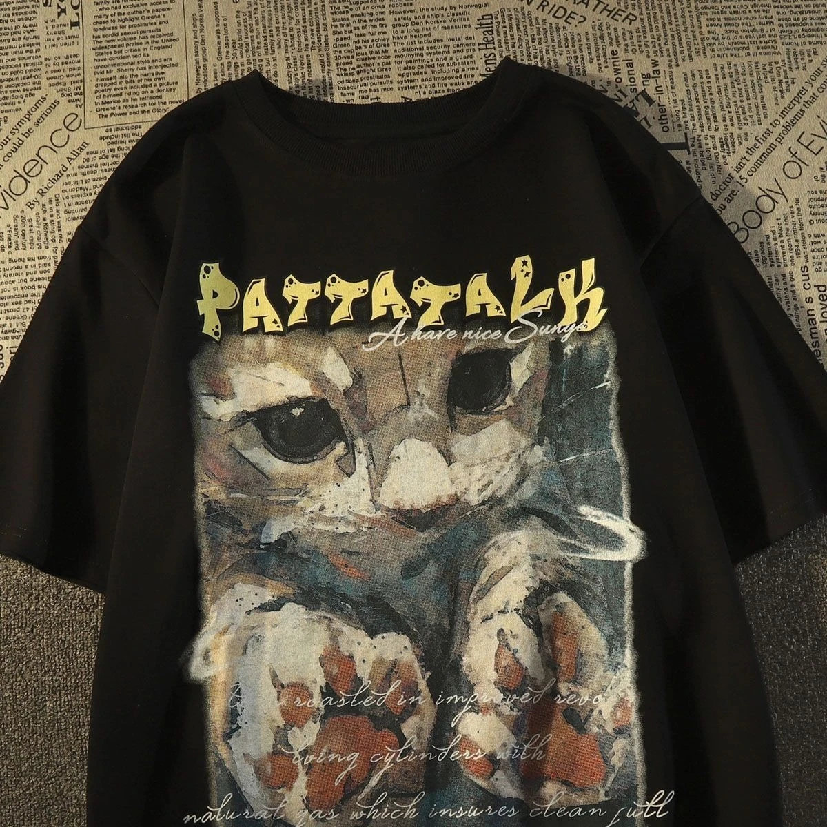 2026 New Style High Quality American Retro Cat Graphic Print Cotton Short Sleeve Unisex Casual Athletic Short Sleeve T-Shirt