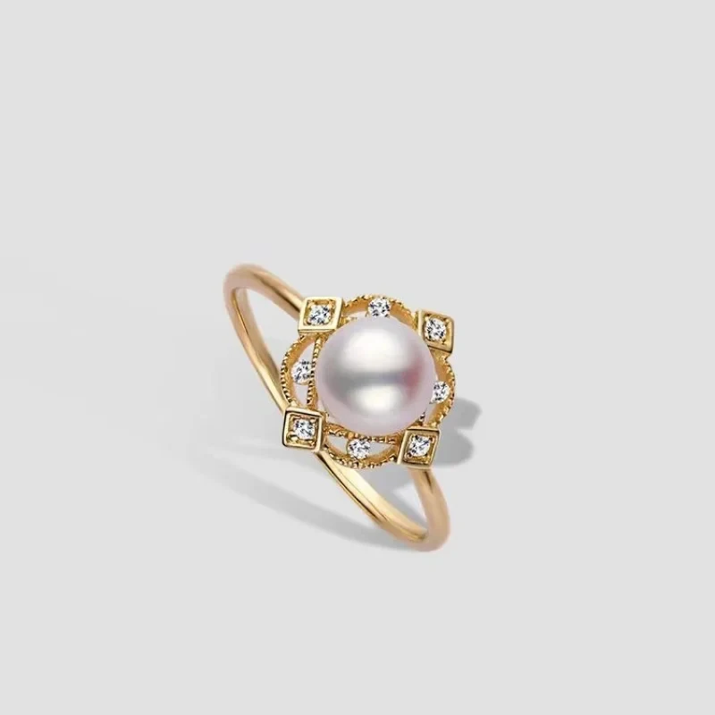 2026 New Geometric Square Halo White Pearl Gold Ring Vintage Open Finger Ring For Women Elegant Daily Wedding Jewelry