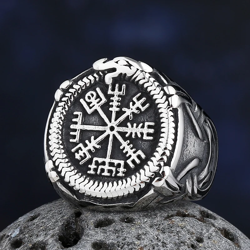 2023 New Fashion 316L Stainless Steel Unique Viking Compass Ring  For Man Women Biker Jewelry Boyfriend Gift