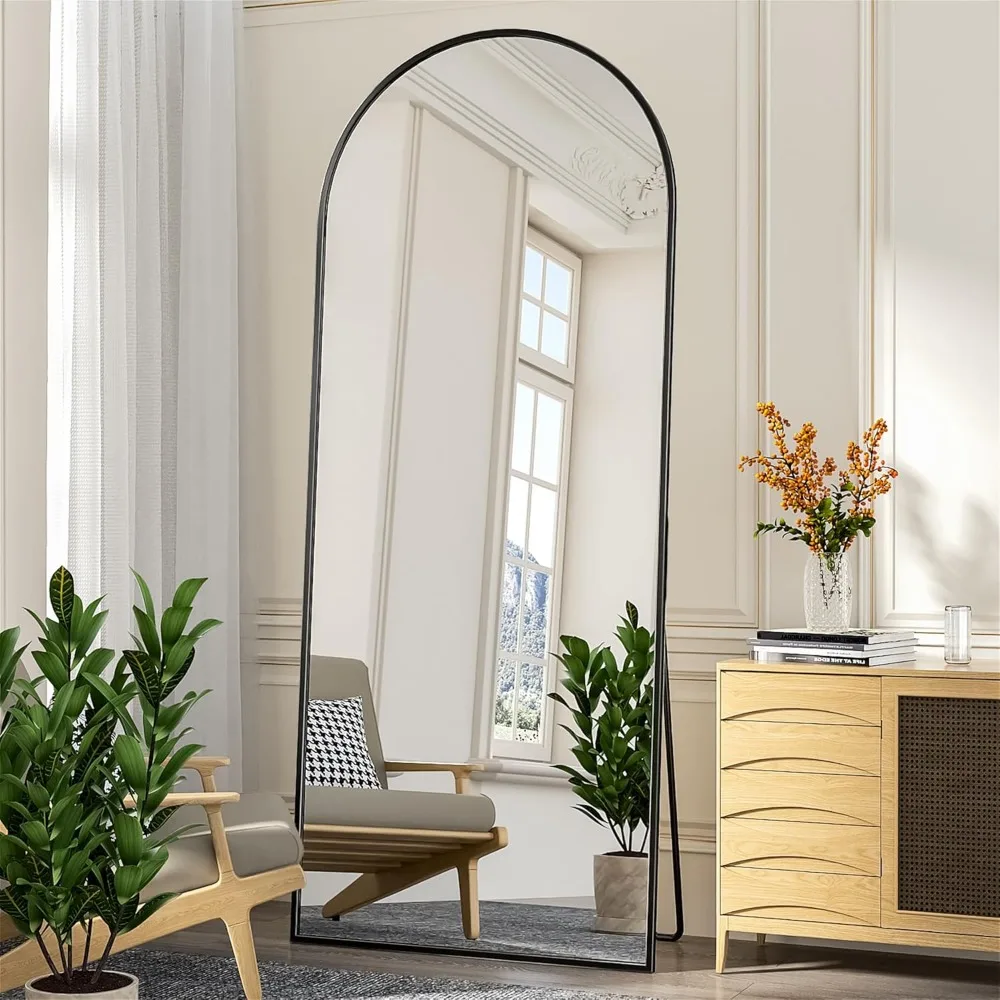 Floor Mirror, 71"×28" Arched Full Length Arched With Stand,Black Large Arched Wall Mirror,Wall Mounted Mirrors Full Length