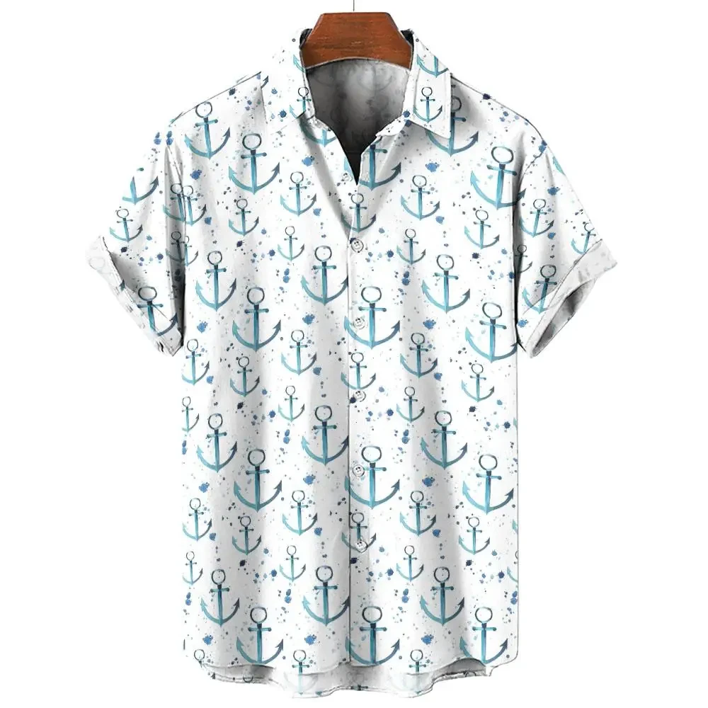 Men's Shirt Ship's anchor 3D Print Men's Clothing Oversized Summer 2024 New Travel Hawaii Beach Hawaiian Harajuku Shirt