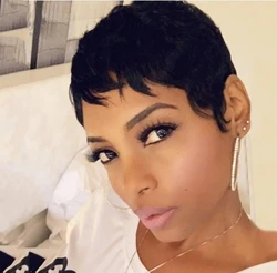 Short Wig 100% Brazilian Human Hair Wigs Pixie Cut wigs for Black Women Full Machine Made Cheap Wigs Nature Black
