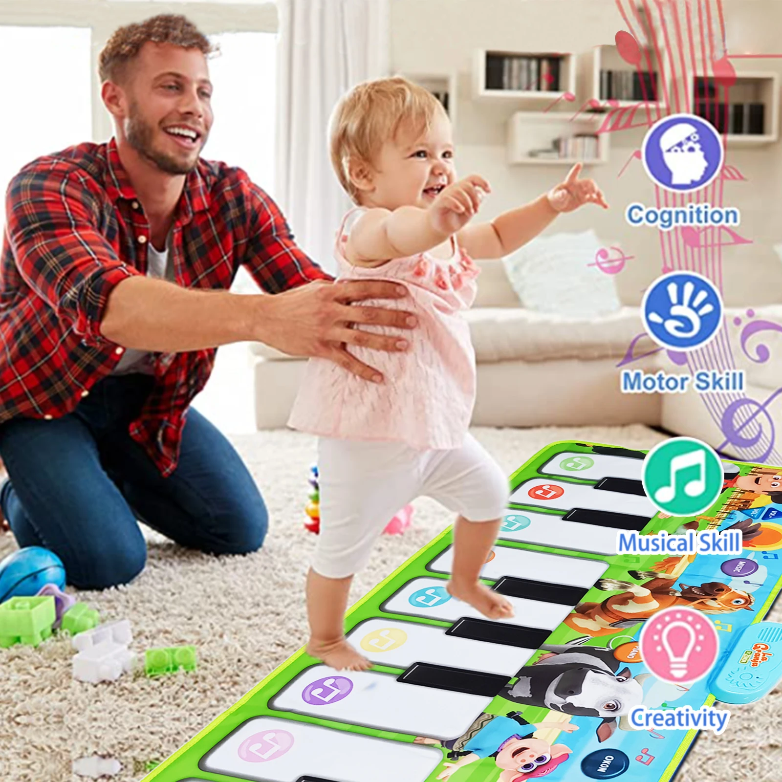 Zenon 125*55cm Big Size Baby Musical Piano Mat Toys for Toddlers Instrument Sounds-Touch Play Carpet for Early Learning Gift