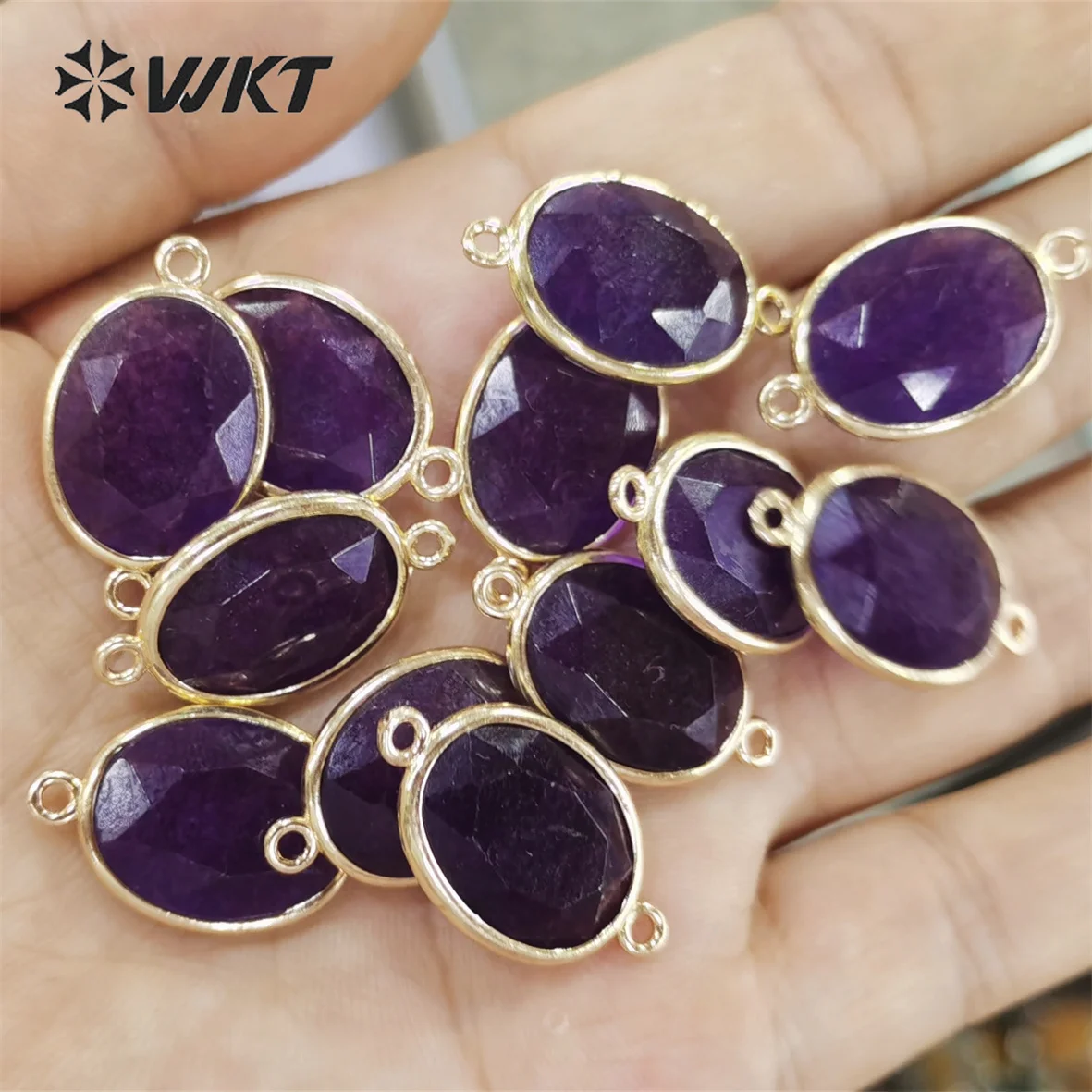 

WT-C304 WKT 2022 Exquisite natural gem connector Amethyst tiger eye blue jade rose quartz Labradorite Lapis sun stone connector