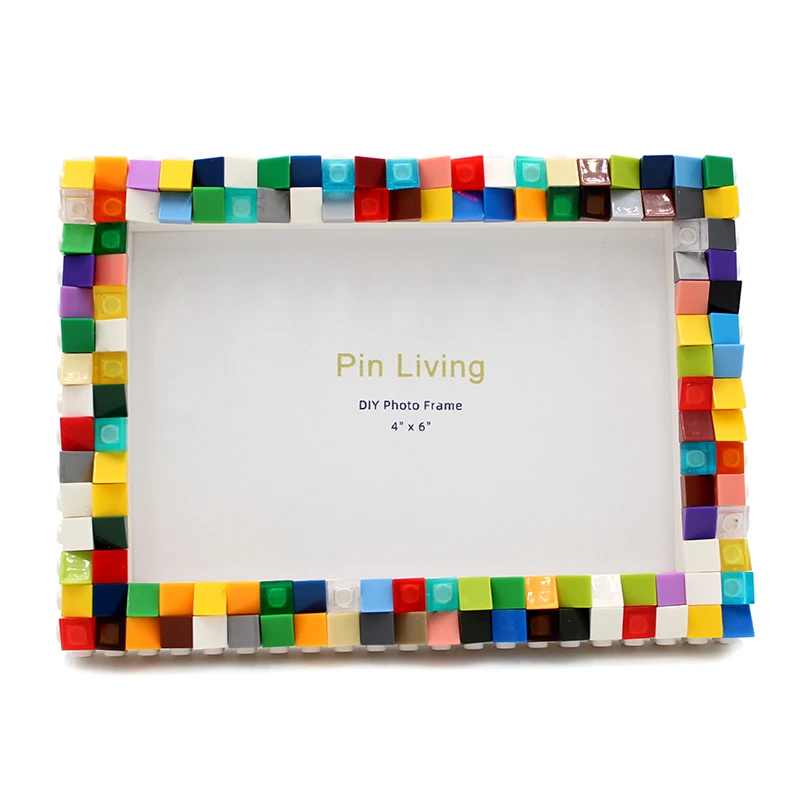 Handmade Creative Building Block Photo Frame Stand, Colorful Particle Frame, Desktop Decoration