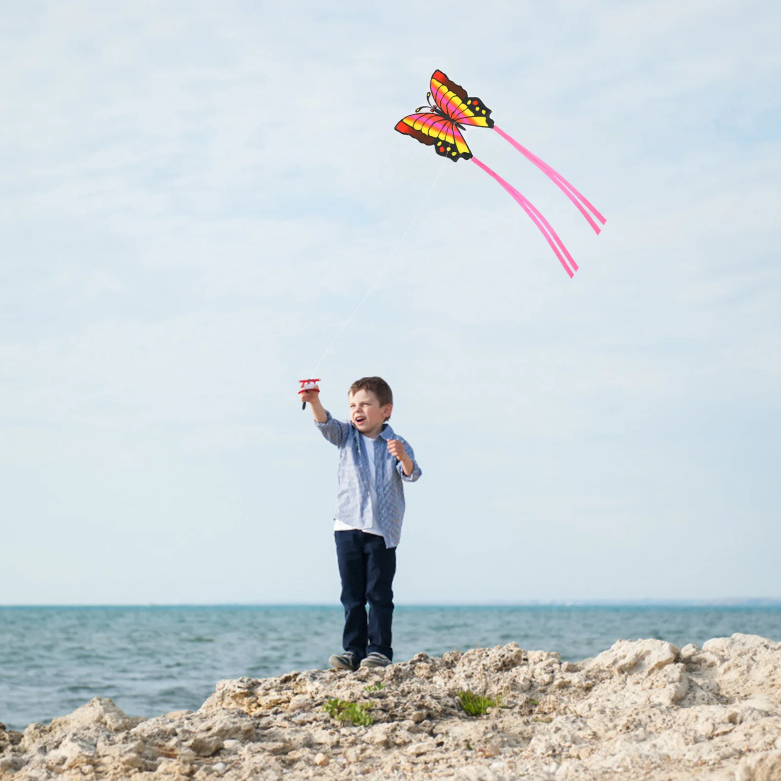 

30M Cord Roll Butterfly Kite for Kids Lightweight Flying Toy Fiberglass Frame Polyester Fabric Bright Color Easy Flying