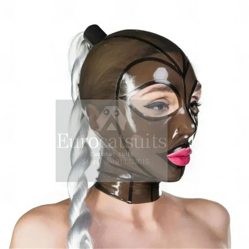 

Latex Mask with Transparent Clear Face Rubber Headwear Hood for Patry Back Zipper Handmade Costumes