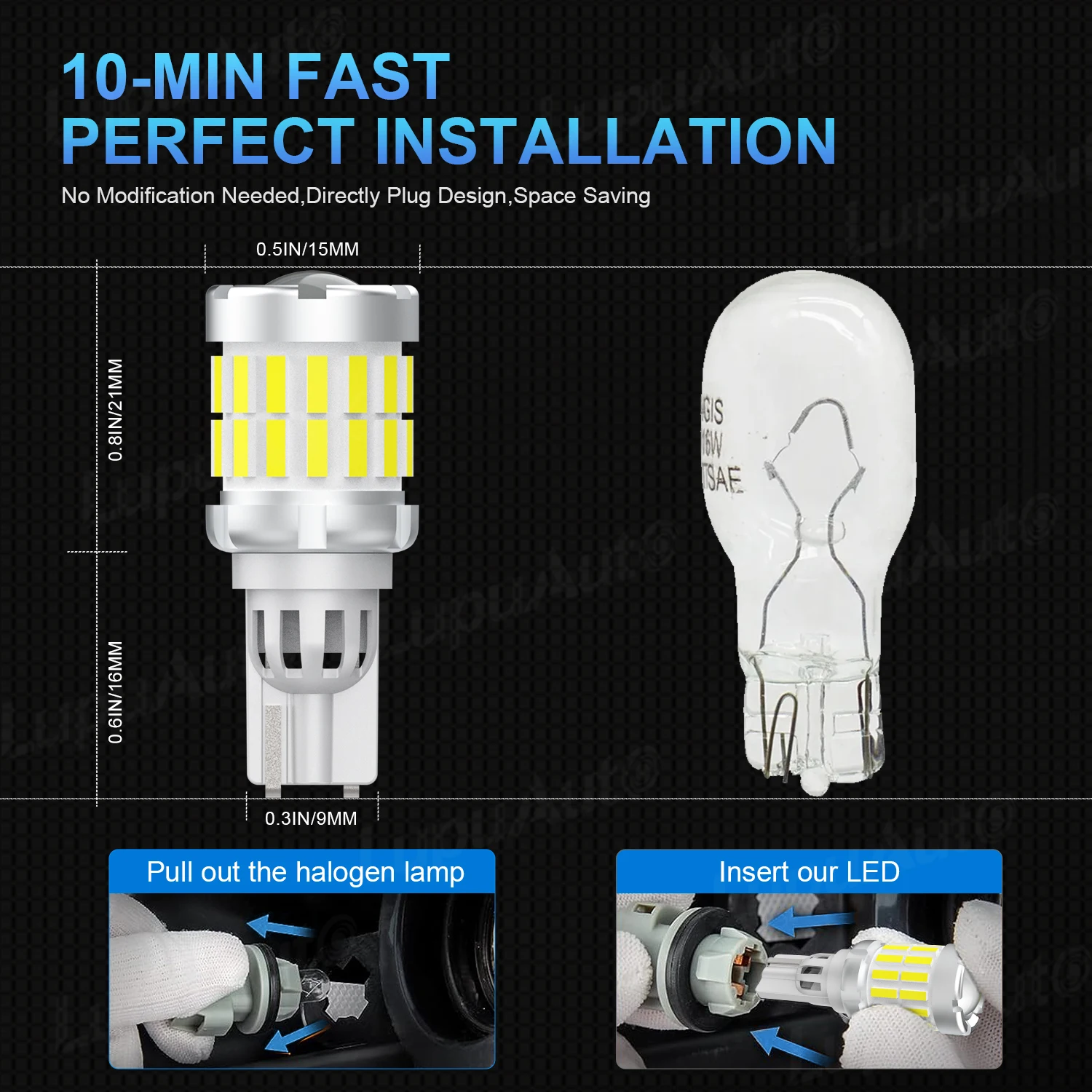 NLpearl 2PCS W16W T15 LED Bulb Canbus Error Free Backup Reverse Led 912 921 Bulb 12V Reverse Light Auto Lamp 6000K White
