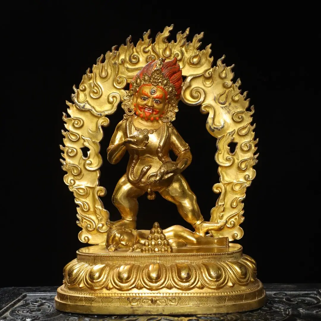 Large Thick Pure Copper Tibetan Black Jambhala Wealth God Protector Statue Fine Craft Home Decor