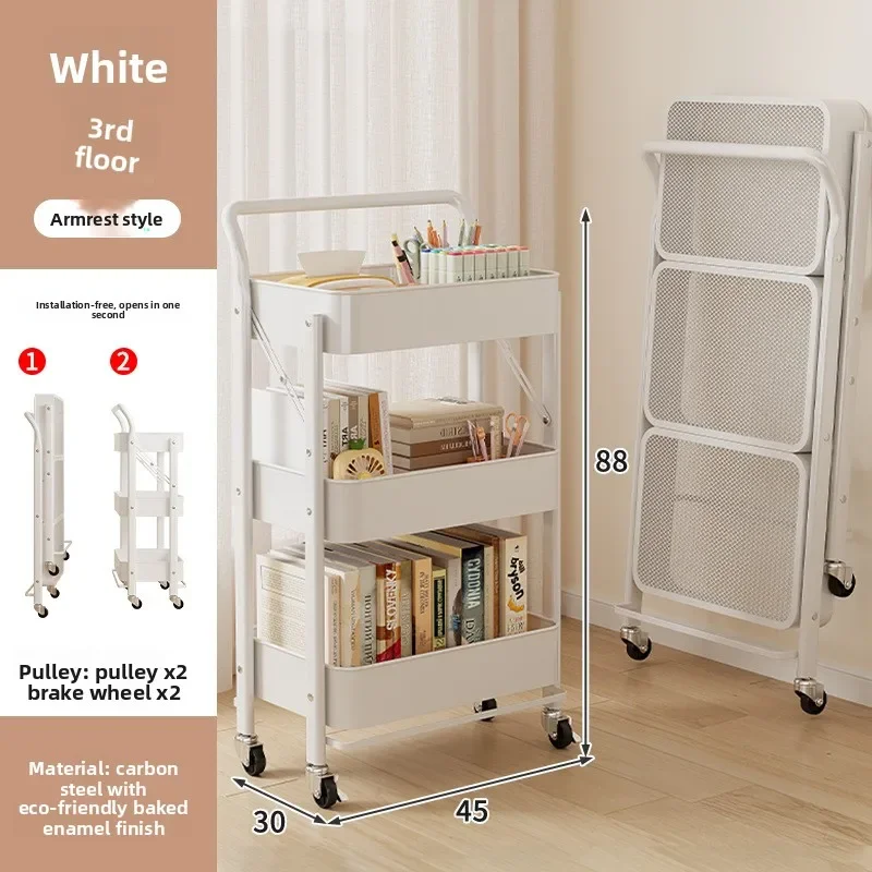 Removable Rack Multi-layer Shelf Next To Desk Foldable Storage Rack Kitchen Bathroom Trolley