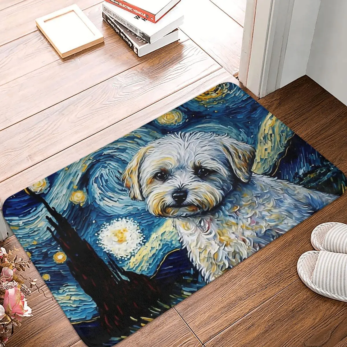 Maltese Terrier Starry Night Maltese Terrier Puppy Anti-slip Doormat Floor Mat Carpet Rug for Kitchen Entrance Footpad Mat