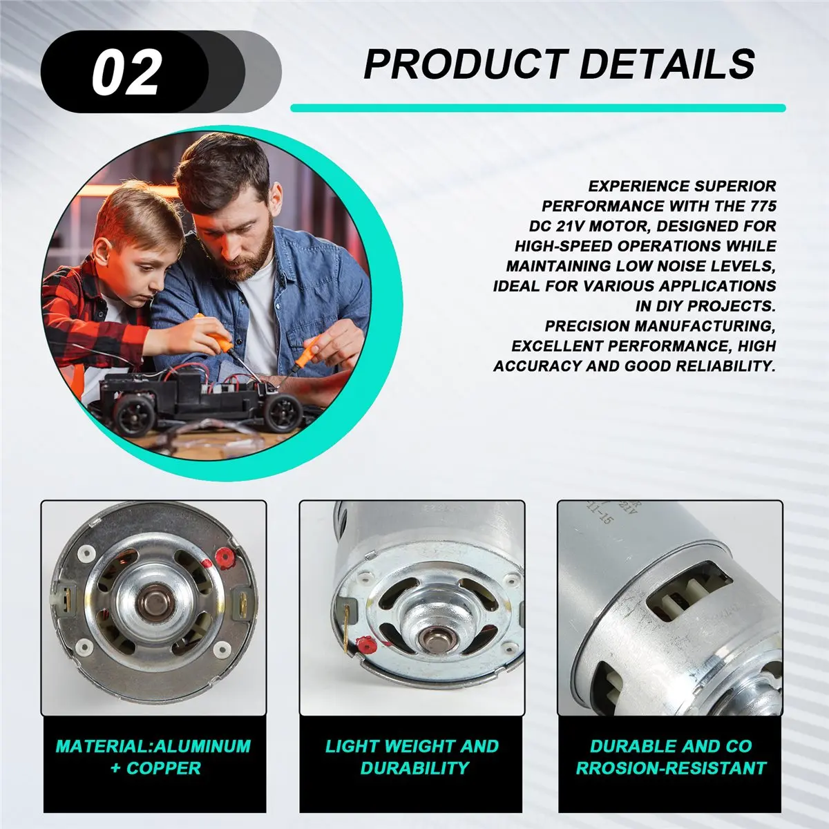 DT17 775 DC 21V Small Brush Motor High-Speed Silent Dual Bearing Motor High Power for DIY Projects