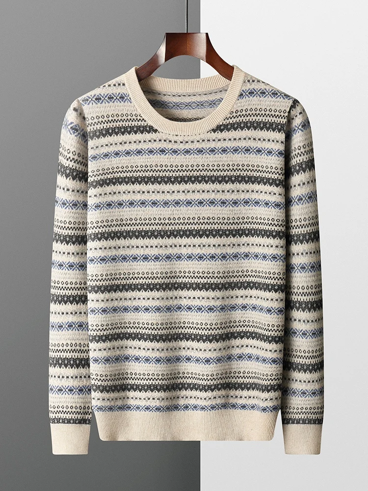 

New Men O-neck 100% Merino Wool Sweater Autumn Winter Long Sleeve Cashmere Pullover Soft Warm Vintage Knitwear Casual Jumpers