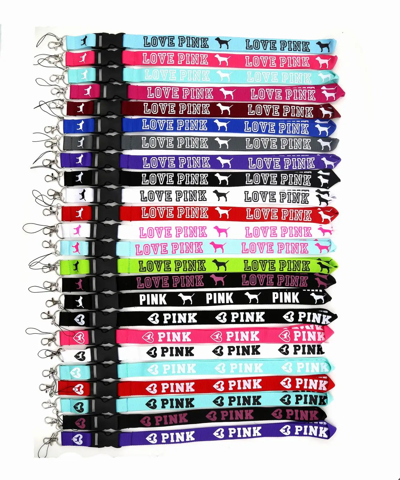 Wholesale LOVE PINK Cellphone lanyard Straps Clothing Keys Chain ID cards Holder Detachable Buckle  Lanyards H005