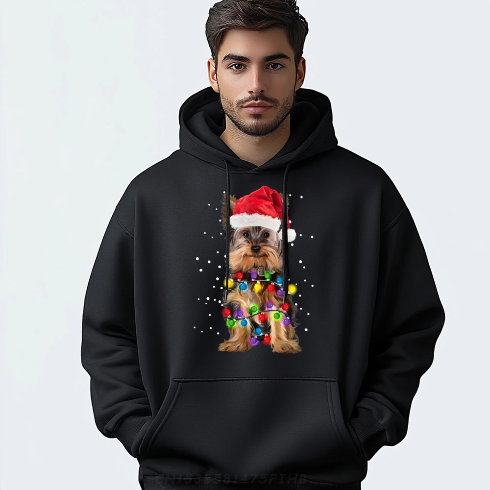 

Yorkie Christmas Hoodie Yorkie Dog Tee Xmas White Graphic Tee Men's Sweatshirts Camisa Christmas Sweater