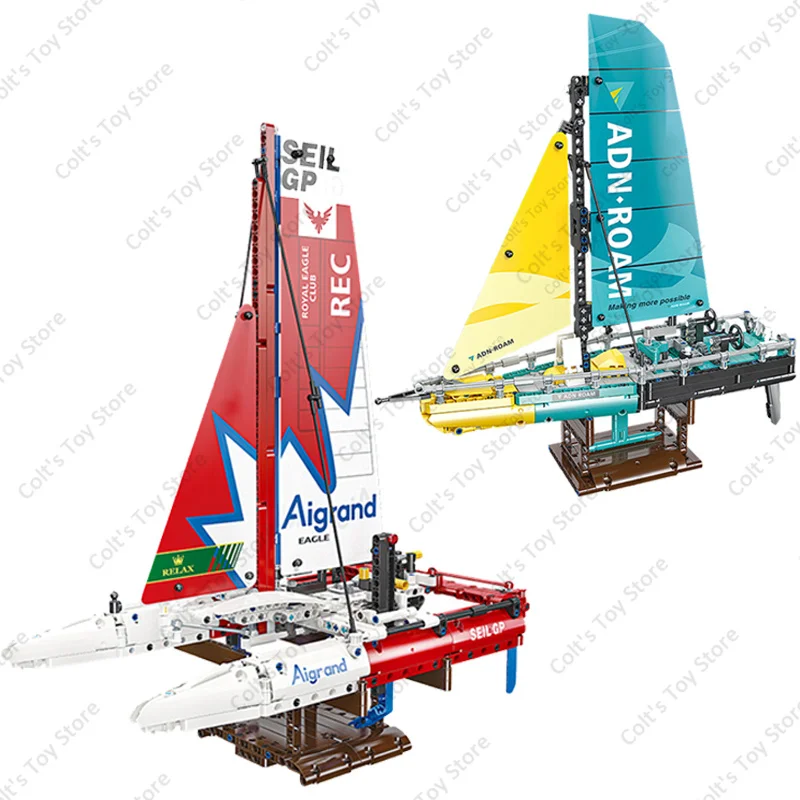 

2024 Catamaran Sailboat F50 Ship Building Blocks Ocean-going Type-65 Sailing Ship MOC Model Bricks Kits Children's DIY Toys Gift