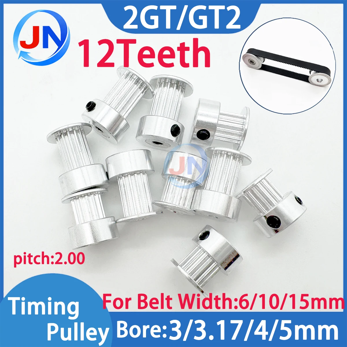 12T 2GT Timing Pulley 12Teeth Bore 3/3.17/4/5mm Belt Width 6/10/15mm GT2 12T Belt Pulley 3D Printers/CNC Machines 12 Teeth 2M