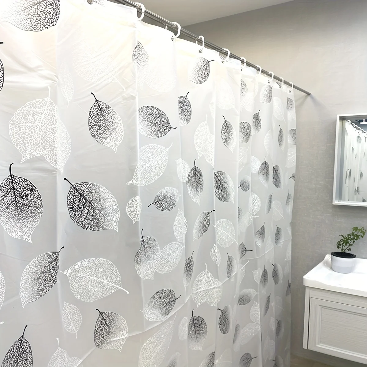 

100% PEVA Plastic Shower Curtain Leaf Pattern Waterproof Curtain Safe And Odor-free Bath And Shower Without Punching And Free Ho