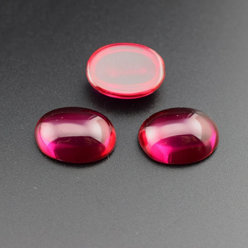 Ruby Cabochon Smooth Polished Surface Oval Shape Blood-red 5# Corundum Flat Back Multiple Sizes to Choose