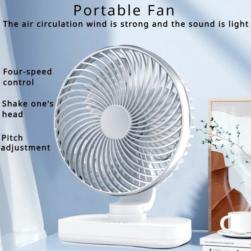 Portable Mini Fan Auto Rotation Desk Fan 4 Speed Wind Mute Adjustable Air Coolers Rechargeable for Office Home Desktop Office