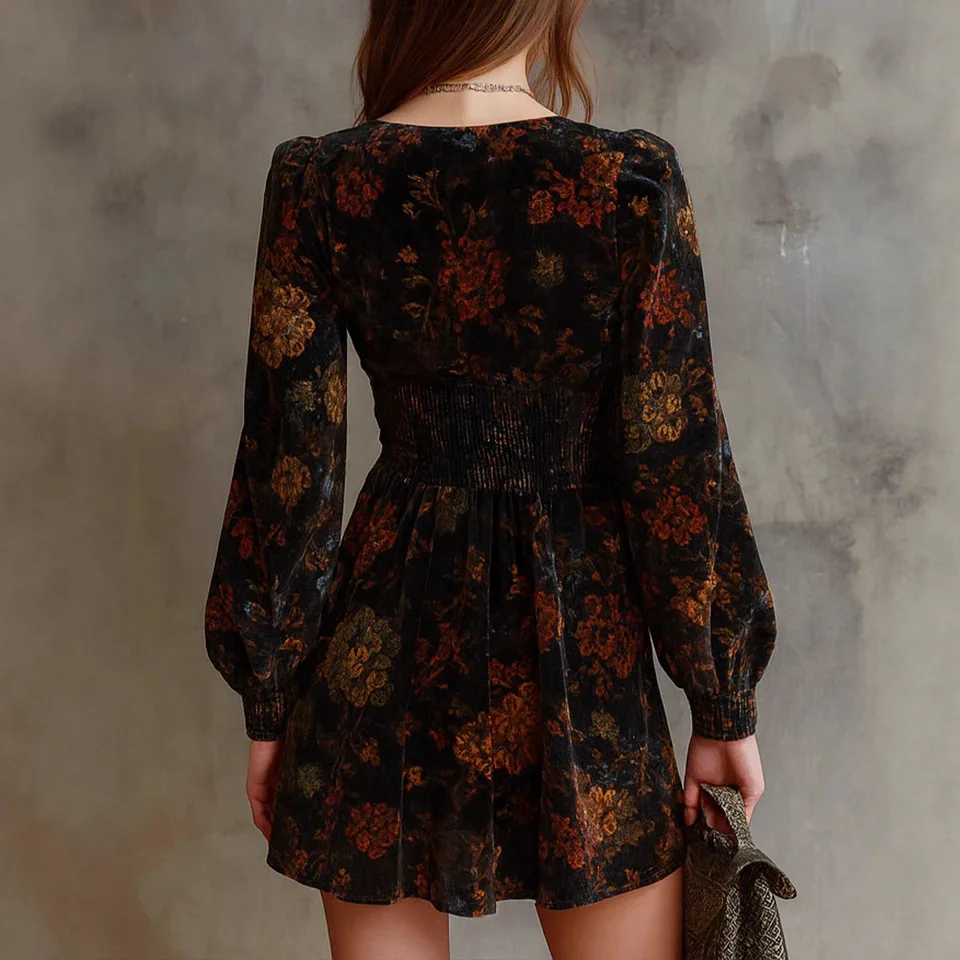 

Модное осеннее сексуальное женское платье с v-образным вырезом и длинным рукавом, элегантное мини-вечернее платье с цветочным принтом, темпераментные вечерние платья на талии