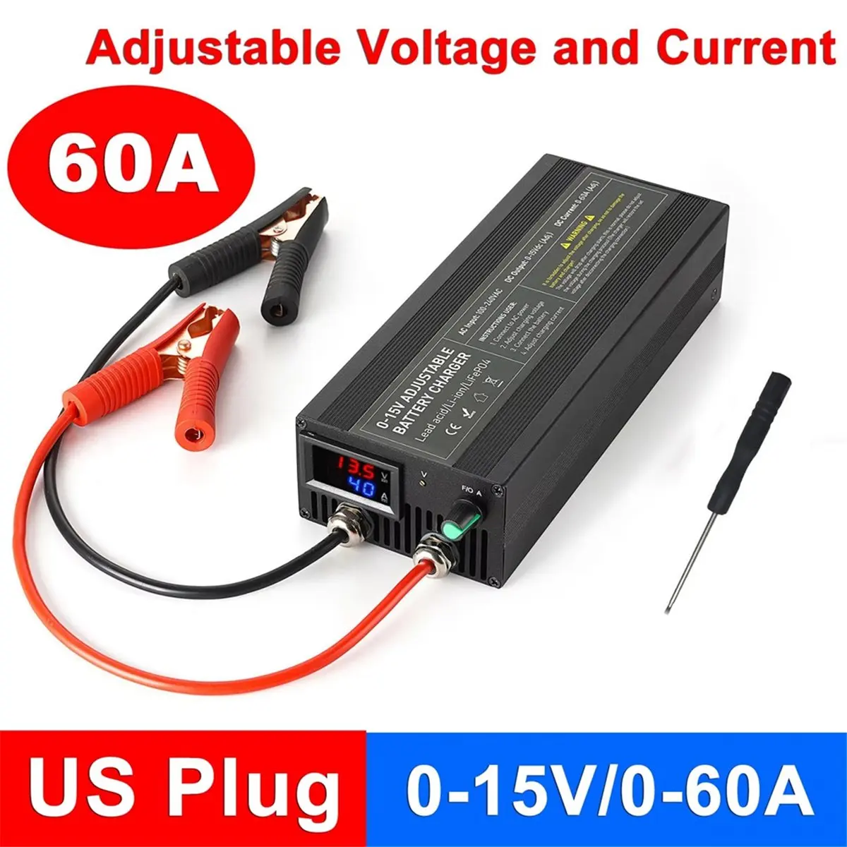 CH◆☆§60A Lifepo4 Charger 0-15V Battery Charge Car Fast Charge Lithium Battery Charger 12.6V High Power Adapter EU Plug~HOT SALE