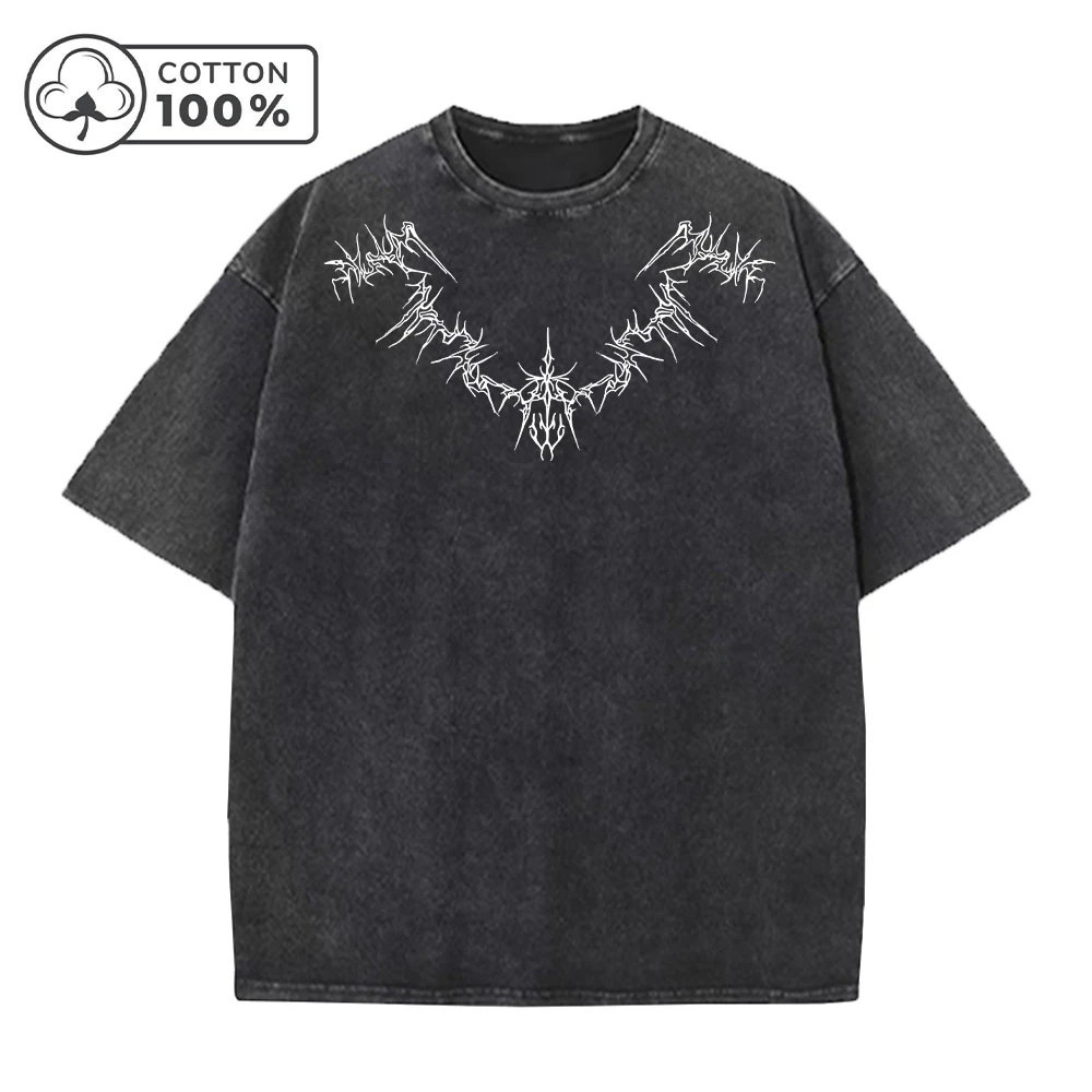 Men's Personalized Thorn Print Washed T-Shirt Retro Distressed Casual Pure Cotton Crew Neck Short Sleeve Summer Commute Loose To