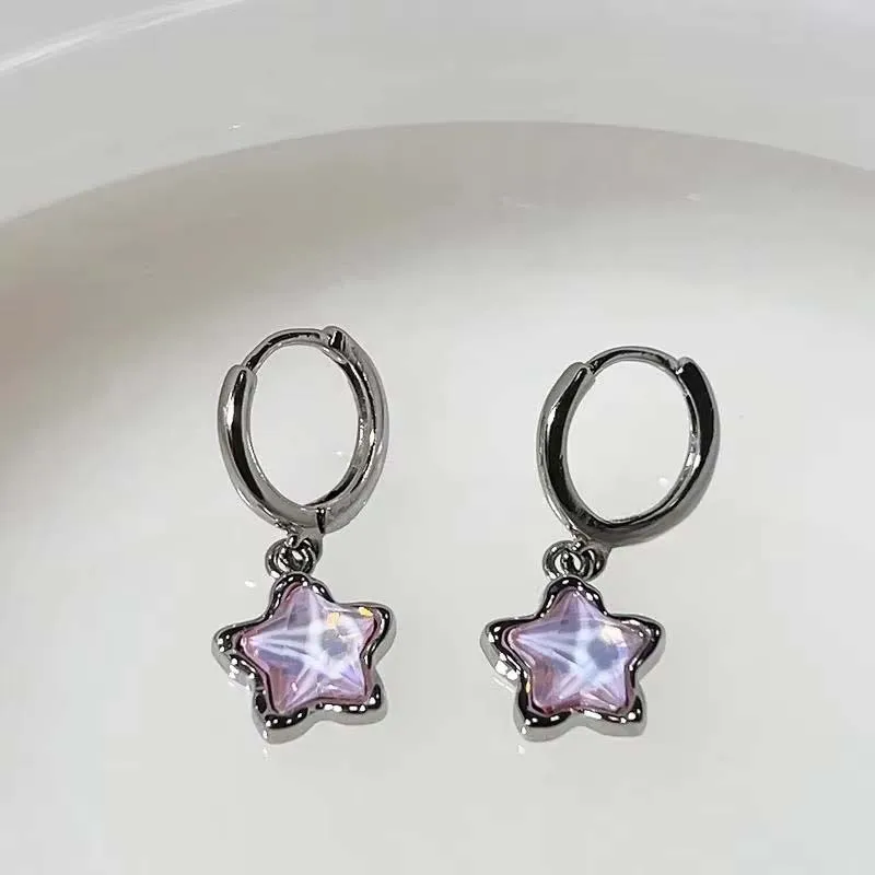 Kpop Y2K Pink Moonlight Stone Star Pendant Earrings