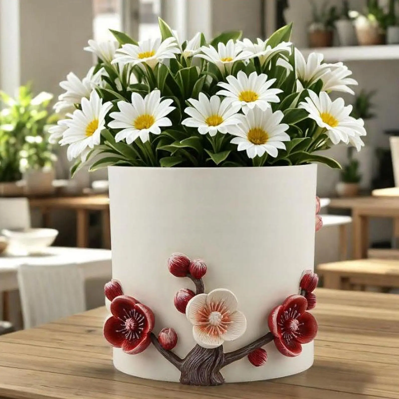 

Plum Blossom Relief Flowerpot for Tabletop Use 5.5x5.3inch Polyresin for Living Room