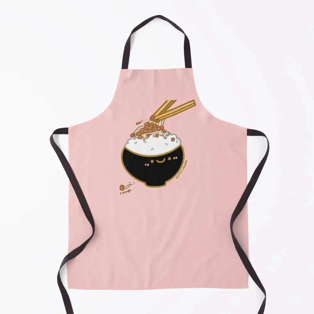 

Kawaii Japanese escaping natto on rice bowl with chopsticks Apron Kitchen Chef Kitchen Apras For Women Apron