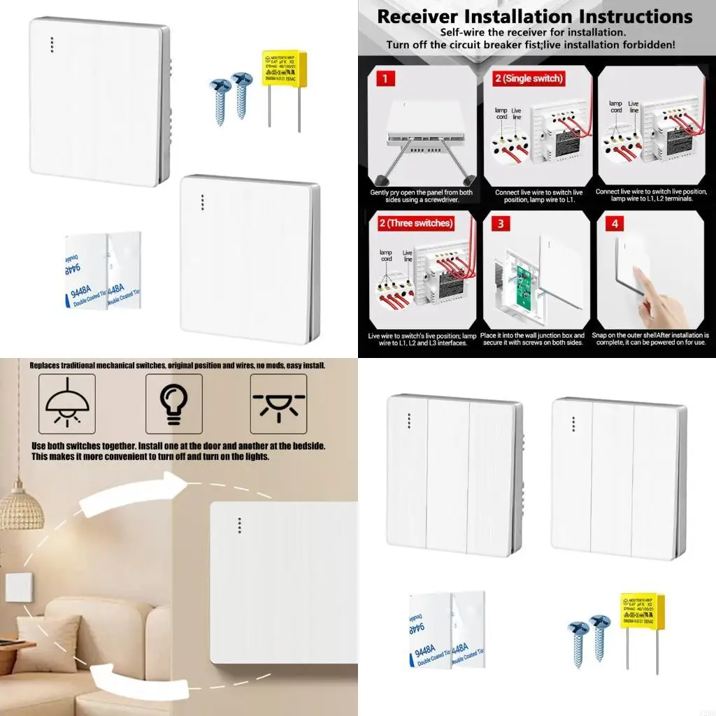 86 Type Wall Mounted Remote Switches No Internet Need Remove & Design High Load Capacity Upgrades for Household Use A2BB
