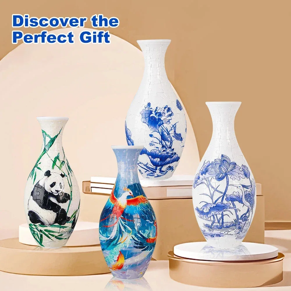 3D Puzzle Vase Home Decoration Christmas Gifts DIY Chinese Vase for Bouquet Flowers Creative Handmade Flower Vase Puzzle Toys